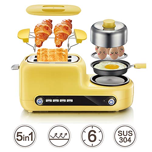 5-En-1 Multifuncionales Tostadora AutomáTica, Tostadora De Pan 1080 (W), Con SartéN Antiadherente Y Vaporizador De Acero Inoxidable, Con DescongelacióN, CalefaccióN, FuncióN De CancelacióN,Yellow