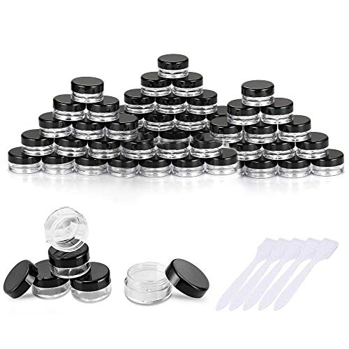 5 ml Envase Cosmético Vacío Pequeño Plástico Negro Puede Olla Cosmética Tarro Vacío Crema de Viaje con Tapa para Crema/Polvo/Loción/Pequeño Lazo del Oído-50pcs