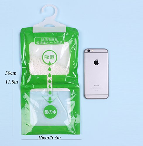 5 Pack Kitchen Bathroom Wardrobe Hanging Hygroscopic Anti-Mold Deodorizing Moistureproof Desiccant Bag, Dehumidification Process Could be Witness