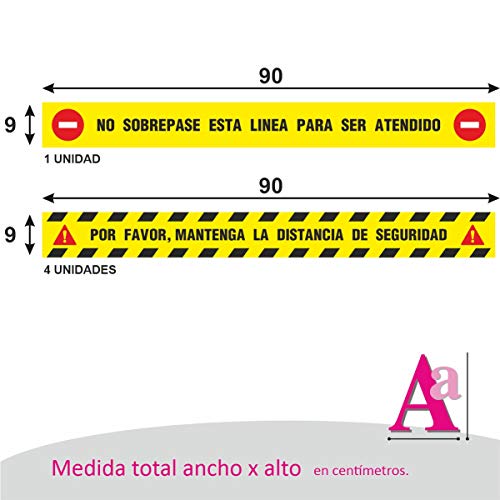 5 Pegatinas Distancia de Seguridad (4+1), con lamina de protección antideslizante, validas para el suelo. Super Resistente, y de regalo pegatina todo saldrá bien