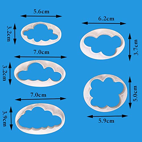 5 Piezas de Galletas Fondant Decorating Cloud Fondant Cake Cutter Molde Cake Decorated Fondant Tailor Tool, para Sala de Hornear, cafetería, cumpleaños o Pastel de Bodas