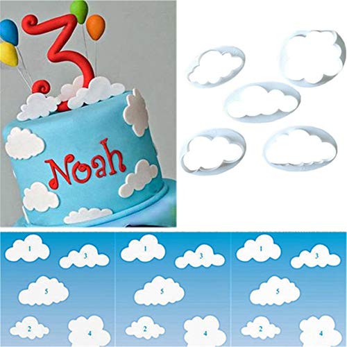 5 Piezas de Galletas Fondant Decorating Cloud Fondant Cake Cutter Molde Cake Decorated Fondant Tailor Tool, para Sala de Hornear, cafetería, cumpleaños o Pastel de Bodas