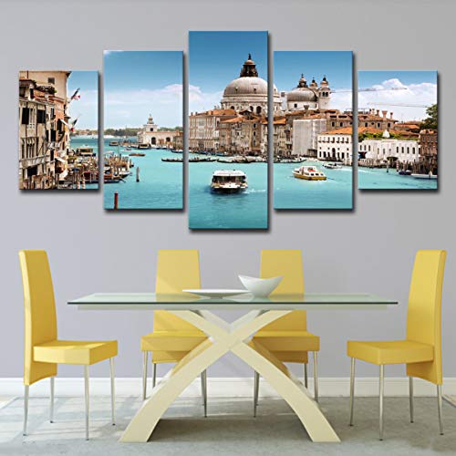 5 piezas de Venecia agua ciudad barco paisaje Gran Canal familia arte de la pared decoración