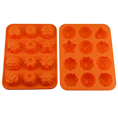 (5 unidades) de 12 Cavidad Flores de silicona jabón molde cake pan Mold Chocolate Jelly Candy molde – 5 colores (rosa, azul, naranja, verde, rojo)