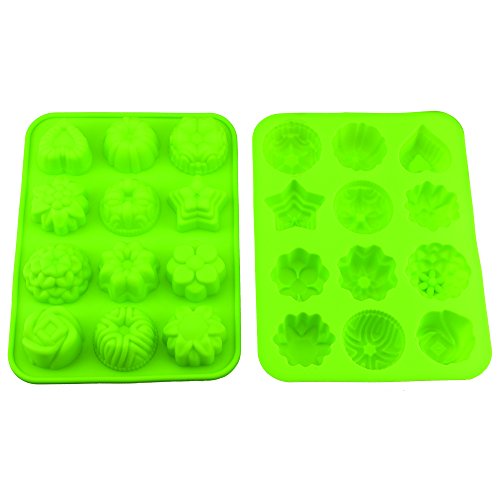 (5 unidades) de 12 Cavidad Flores de silicona jabón molde cake pan Mold Chocolate Jelly Candy molde – 5 colores (rosa, azul, naranja, verde, rojo)