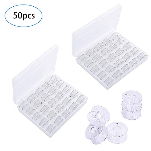 50 bobinas de plástico, levivo Bobina para máquina de coser, transparente, bobina de hilo inferior para máquinas de coser usuales, plastico transparente