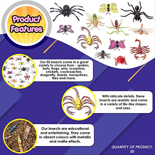 50 Figuras de Insectos Bichos de Plástico Juguetes para Niños| No Tóxico, Formas y Tamaños Realistas| Mariposa Arañas Hormigas Orugas Libélula, etc| Educativo Regalo Fiesta Cumpleaños Halloween.