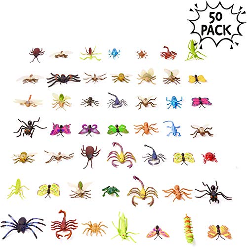 50 Figuras de Insectos Bichos de Plástico Juguetes para Niños| No Tóxico, Formas y Tamaños Realistas| Mariposa Arañas Hormigas Orugas Libélula, etc| Educativo Regalo Fiesta Cumpleaños Halloween.