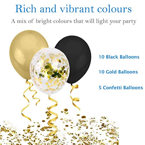 50 Globos Oro y Negro Globos de Confeti Confetti Balloon. Globo Transparente con Confeti Dorado para Fiesta de Cumpleaños, Graduacion y Año Nuevo