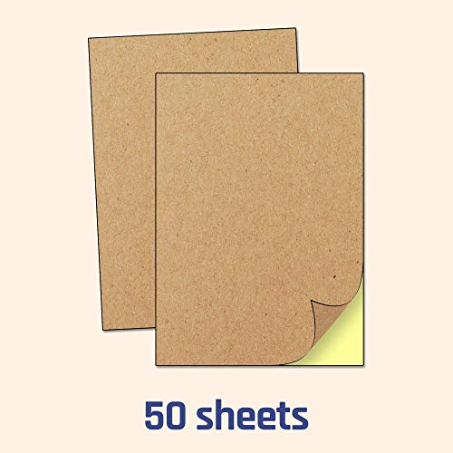 50 Hojas, A4 Kraft Marrón Pegatinas Etiquetas Adhesivas (para Imprimir) - 297 x 210 mm