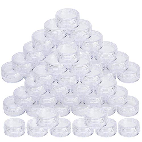 50 pcs 5 ml Envases Cosmetica Vacío Pequeño Botes Cosméticos Plástico Transparente Viaje Muestra con Tapa para Bálsamo Labial Crema Loción Polvos Sombras de Ojos Arenas y Cuentas