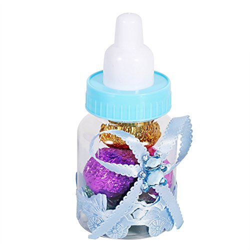 50 Piezas Botella de Caramelo, Caja Biberones Plastico Botellas Caja de Caramelo Set Botella Dulces Caja de Dulces para Fiesta de Baby Shower, 4 × 9 cm (Azul)