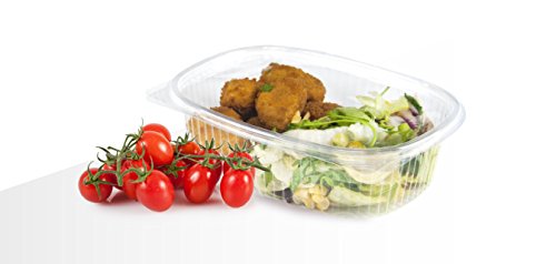 50 piezas de plástico Desechable Caja transparente Contenedor Tapa plana Ensalada Bandejas ovaladas de 500 ml