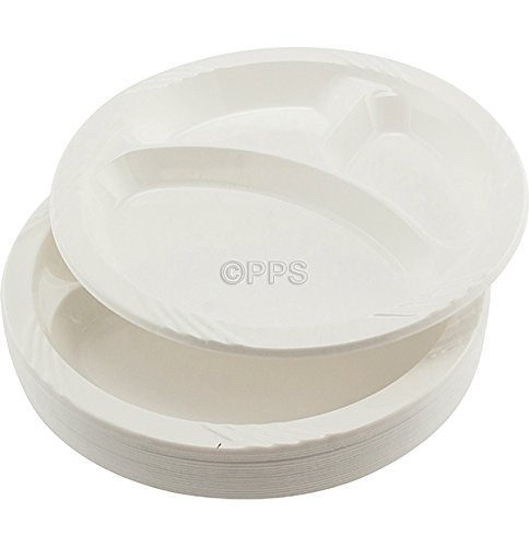 50 placas de plástico blanco para compartimiento/plato, 26 cm