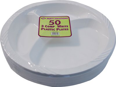 50 placas de plástico blanco para compartimiento/plato, 26 cm