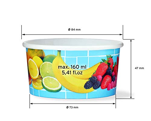 50 tarrinas de helado, tarrina de papel para helado o tarrina para fruta con 160 ml de volumen de llenado, para 1 bolas de helado