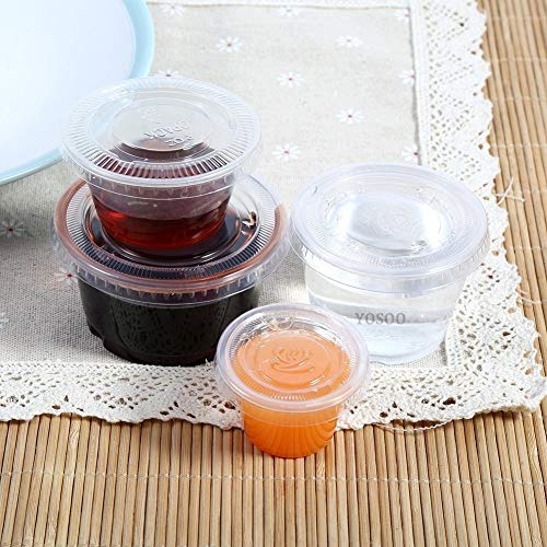50 Transparent Disposable Plastic Sauce Tasting Pots, Sauce Pots, 120ml