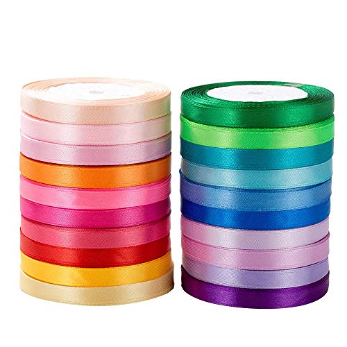 500 yardas Cinta de Raso, 20 Pack Colores Cinta de Raso Mezcla Rollo para Envolver Regalos, Decoración, Decoración Navideña