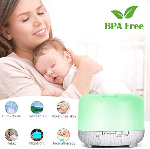 500ml Difusor de Aceite Esencial, TENSWALL Control Remoto Humidificador Ultrasónico con Luces LED Cambiantes de 7 Colores