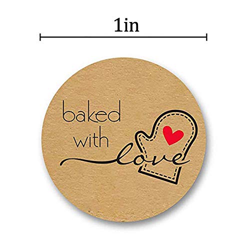 500pcs Pegatinas Etiqueta Adhesiva Pegatina Rollo, redondas, Kraft Baked with Love Handmade Stickers Labels Roll para Sello Scrapbooking Regalo Bolsa Recuerdo Boda Fiesta Aniversario Cumpleaños