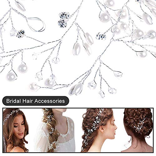 50cm Diadema Novia Boda, Tocados de Pelo Novia Diadema Cristal con Perlas Bridal Hair Vine Joyas para el Cabello, Adornos para el Pelo Tocado Plata Novias Accesorios para Boda Fiesta Velada