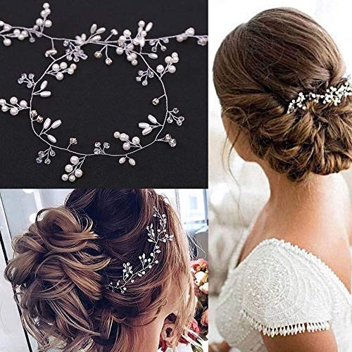 50cm Diadema Novia Boda, Tocados de Pelo Novia Diadema Cristal con Perlas Bridal Hair Vine Joyas para el Cabello, Adornos para el Pelo Tocado Plata Novias Accesorios para Boda Fiesta Velada