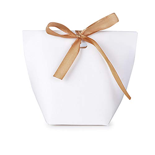 50pcs Cajas de Caramelos Regalo Dulces Bombomnes Galletas Blanco para Boda Bautizo Fiesta Navidad Cumpleaños con Cinta (Blanco)