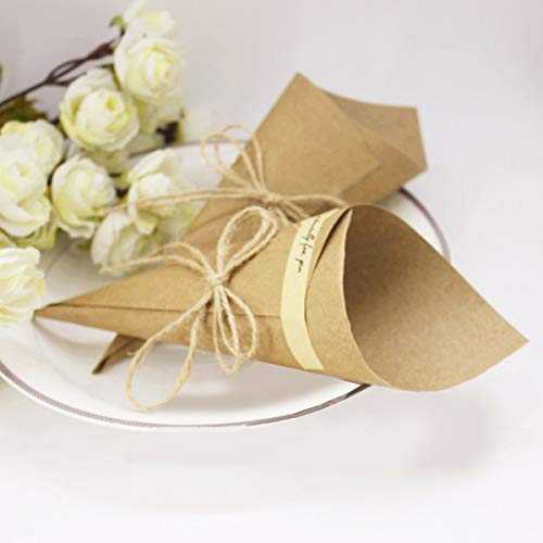 50pcs Cono Arroz Boda Retro Papel Kraft Ramo de Bolsas de Caramelo de Chocolate Cajas de Boda Cuerda (50pcs)