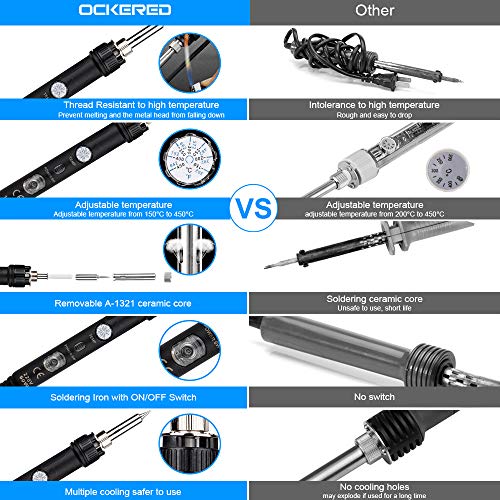52pcs Kit Pirograbador de Madera,Ockered Kit Pirograbdores Electrico 60W Temperatura Regulable entre 150° C y 450° C, Soldador Pirografo Profesional para Madera, Cuero, Grabado