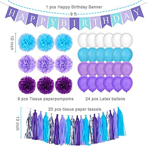 54 pcs Decoraciones Cumpleaños,Banner de Feliz Cumpleaños, Pompones de Papel, Globos, Garland Banderas Conjunto Home Party Supplies Decoración para Niñas, Niños