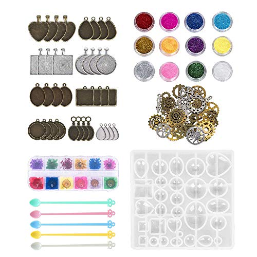 56 piezas DIY silicona epoxi resina moldes con herramientas, joyería artesanía fabricación con flor seca, diversas formas, materiales y colores moldes