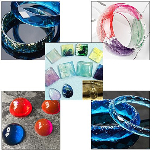 56pcs Molde Silicona Resina Bolas Cubos Anillos Pulsera Collar Pendiente Fabricación de Colgante Bricolaje DIY + 10pcs Cuentagotas+ 10pcs Cucharas + 1pc Varilla de Pulido + 10pcs Funda Dedo