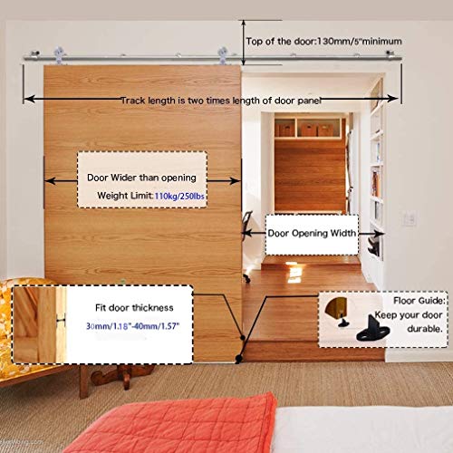 5FT/152cm Herraje Puerta Corredera Acero Inoxidable, Herraje para puerta Sistema Carril de acero inoxidable madera puerta corredera Puerta Corredera