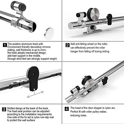 5FT/152cm Herraje Puerta Corredera Acero Inoxidable, Herraje para puerta Sistema Carril de acero inoxidable madera puerta corredera Puerta Corredera
