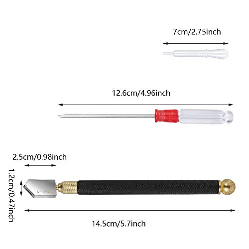 5Pcs Cortador de Vídrio Profesional, Cortador de Cristal con Mango de Metal y Depósito de Aceite, para Aplicar a Vidrio/Diamantes/Porcelana/Espejo