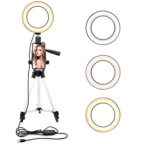 6 Anillo Pulgadas LED Light Kit De Maquillaje Para Youtube Video Salon Con Sin Escala De Atenuación Y Temperatura De Color Ajustable Incluyendo USB De Carga De Corriente Soporte De Teléfono Y De Pie