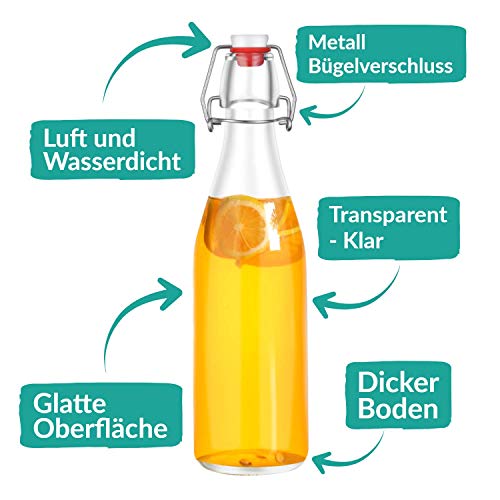 6 Botellas de Vidrio con Tapa abatible de 250 ml - 6 Sellos adicionales Incluyendo 12 Etiquetas con bolígrafo