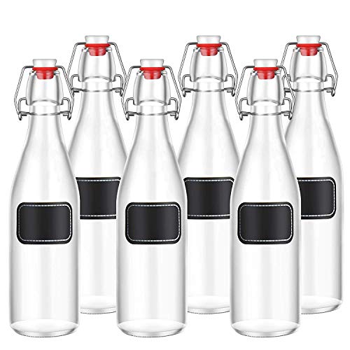 6 Botellas de Vidrio con Tapa abatible de 250 ml - 6 Sellos adicionales Incluyendo 12 Etiquetas con bolígrafo