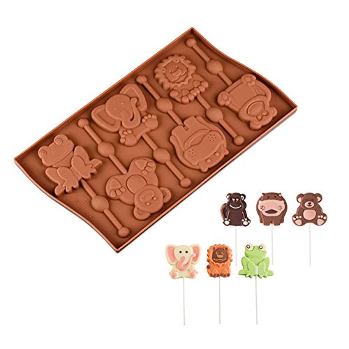 6 cavidades animales en forma de piruleta molde rana mono silicona chocolate moldes pastel decoración herramientas