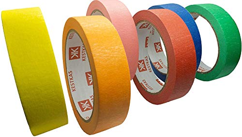 6 Cinta Adhesiva de carrocero Alto Rendimiento 25mm x 25mm KESTKAS Para Pintura - Manualidades - Señalización - Etiquetado