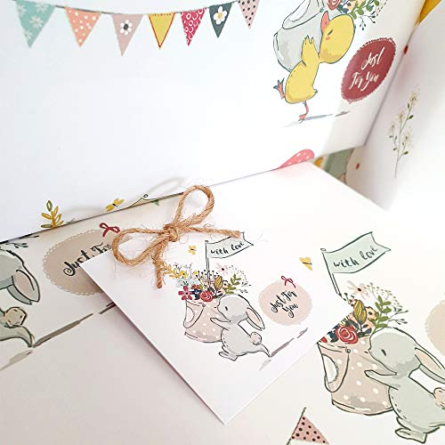 6 hojas de papel de regalo unisex con diseño de animales vintage para niños y mujeres, 50 x 70 cm, etiquetas de regalo y cuerda