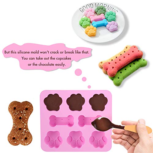 6 Pcs Molde de Silicona, Moldes para Caramelo y Osos Gominola,con 4 cuentagotas para chocolate, gelatina, dulces, cubitos de hielo, oso, fruta, dinosaurio, huella de perro y hueso