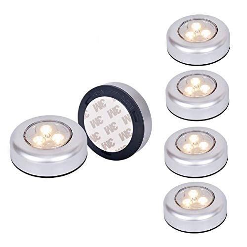 [ 6 pcs ] Tougo 3-ledes Bright LED Luz de noche alimentada por baterías,con Pulsador, Sin cable,para Closets, Armarios, Guardarropa, Armario, Pasillo, Dormitorio, Baño - luz amarillo