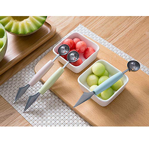 6 Piezas Cuchara para Melón de Doble Uso en Acero Inoxidable, Cuchillo para Tallar Frutas, Cuchara de Helado, para Bricolaje Ensalada de Frutas Utensilios de Cocina Utensilios Postres Pastel