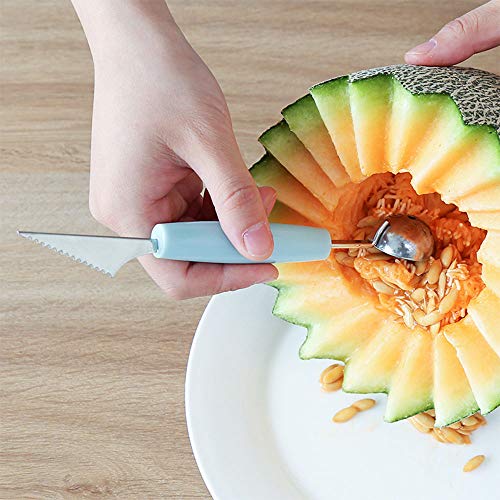 6 Piezas Cuchara para Melón de Doble Uso en Acero Inoxidable, Cuchillo para Tallar Frutas, Cuchara de Helado, para Bricolaje Ensalada de Frutas Utensilios de Cocina Utensilios Postres Pastel