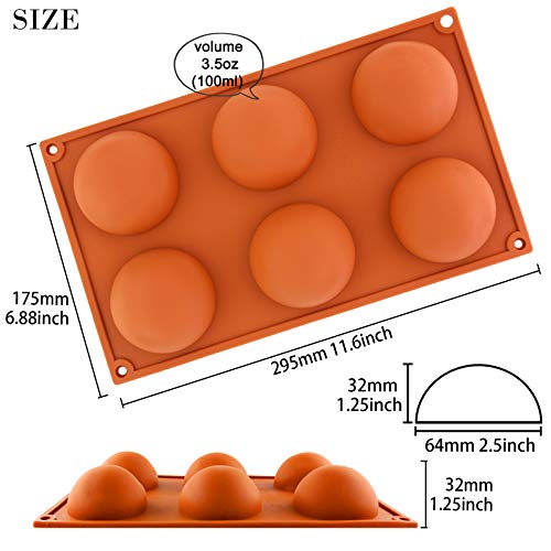 6 Semi Esfera Half Round Bakeware del silicón Molde cúpula Chocolate Bombe Pan 295x175x33mm Cada Domo Diámetro 70 mm x Altura 33 mm