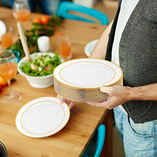 60 Elegante Platos Plástico Duro con Borde Dorado (2 Tamaños)| IRROMPIBLE, 100% Resistentes al Calor, Resistente - Aptos para Lavavajillas y Reutilizable| Bodas Cumpleaños Fiestas Navidad.