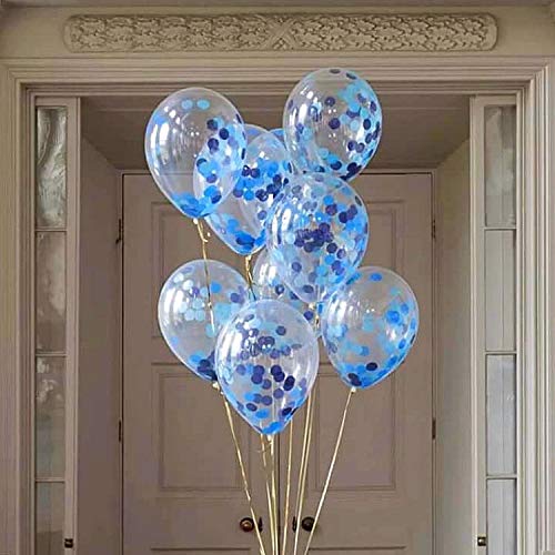 60 Globos Azul Blanco y Globos de Confeti Confetti Balloon. 50 Globos en Latex + 10 Transparente con Confeti para Fiesta de Cumpleaños y Bautizo