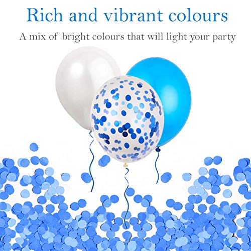 60 Globos Azul Blanco y Globos de Confeti Confetti Balloon. 50 Globos en Latex + 10 Transparente con Confeti para Fiesta de Cumpleaños y Bautizo