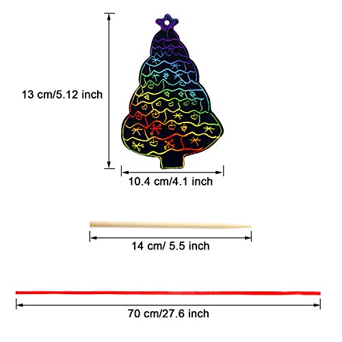 60 Piezas de Papel de Rascar de Árbol Navidad Adornos Colgantes de Navidad Etiquetas de Regalo DIY con 60 Piezas Cintas y 10 Piezas de Lápices de Madera para Manualidad de Navidad Decoración de Arte